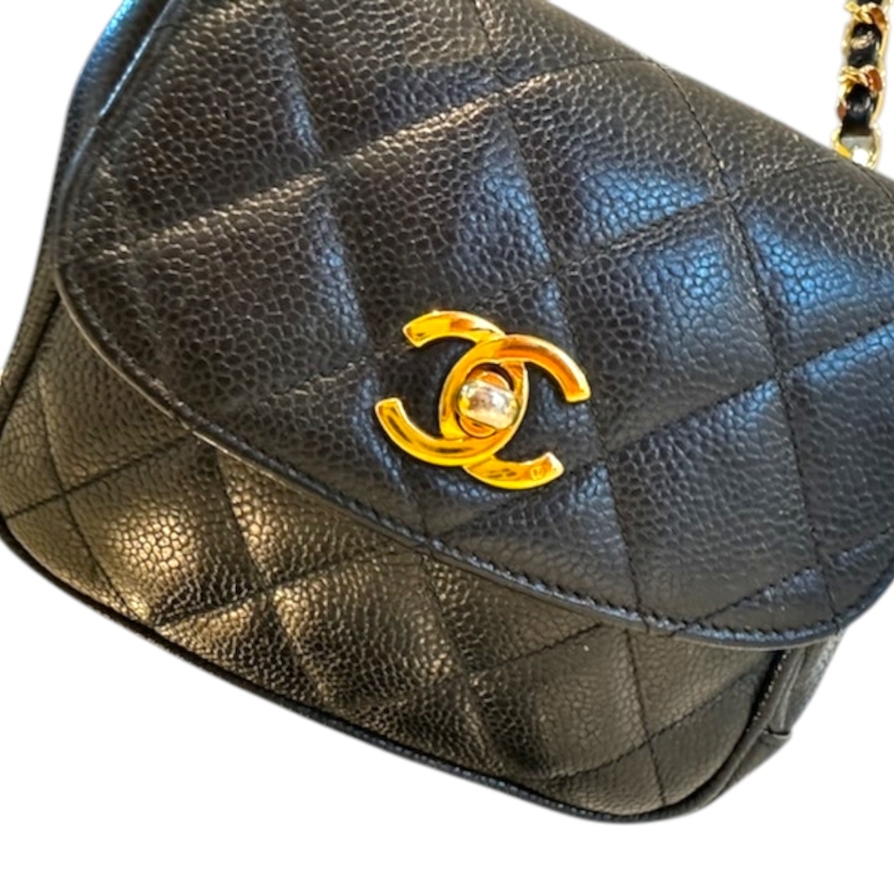 CHANEL Black Quilted Lambskin Small Crossbody Bag with Gold Hardware